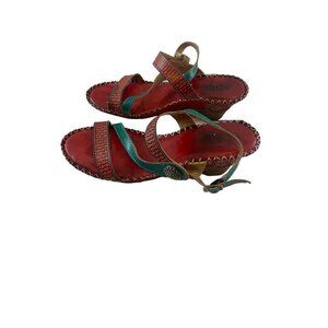 L'Artiste Women's Red Leather Wearable Art Sandals - 40